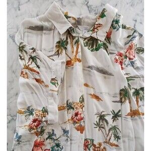 Time and Tru Women XXL (20) Button Up Top Blouse Floral Island Hawaiian  Coastal